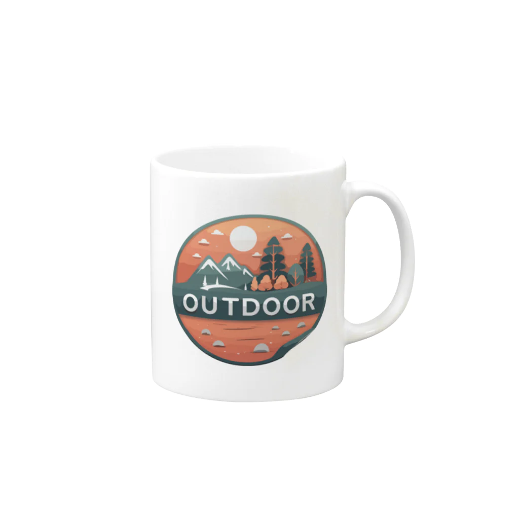 ファンシーTシャツ屋のアウトドアーワッペン夕日 Mug :right side of the handle