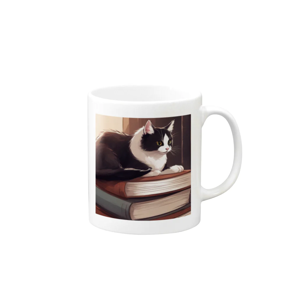 oekakishopの本と猫 Mug :right side of the handle