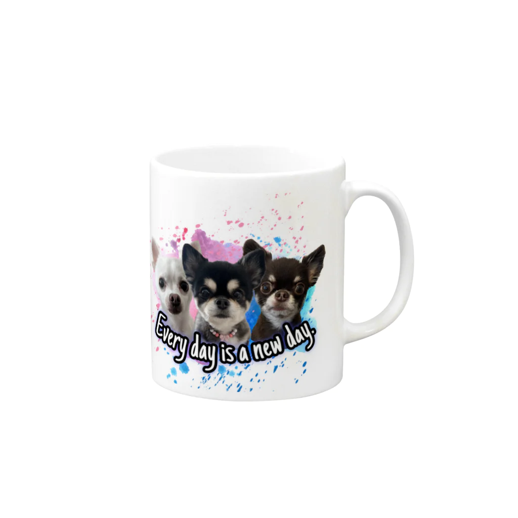 ここまる。🐶🎀のここまる三兄弟【Everyday is a new day】 Mug :right side of the handle