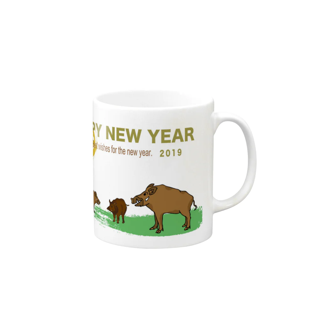 ジルトチッチのデザインボックスの2019亥年の猪のイラスト年賀状イノシシ Mug :right side of the handle