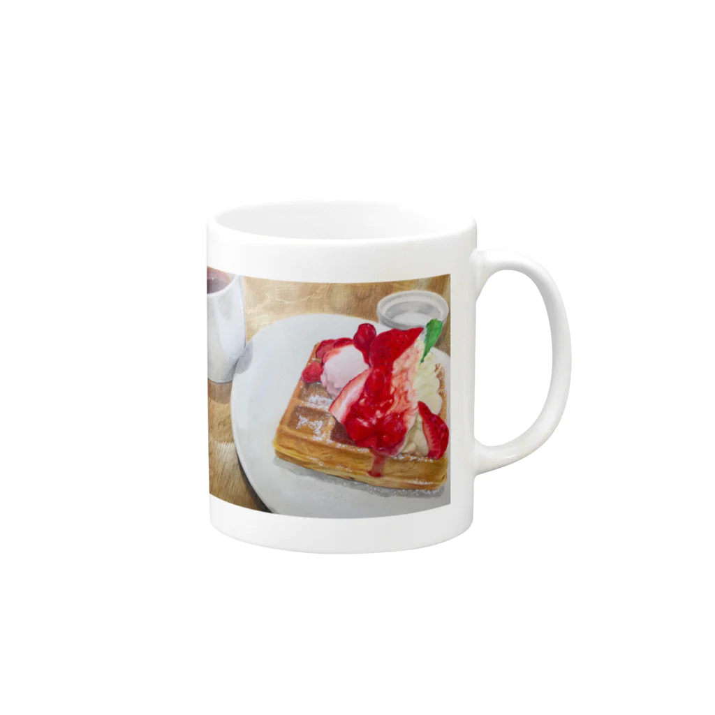 Mutsumi T shopのStrawberry waffle  Mug :right side of the handle