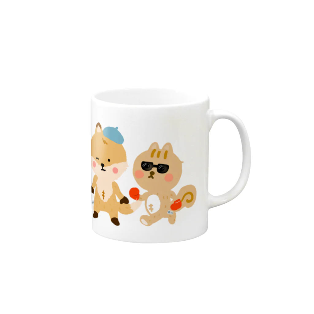 セールにつき開店のきつね、うさぎ、くま、りす、ペンギン Mug :right side of the handle