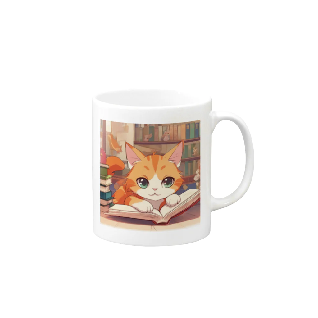 星パンダショップのほんよみかんねこ Mug :right side of the handle