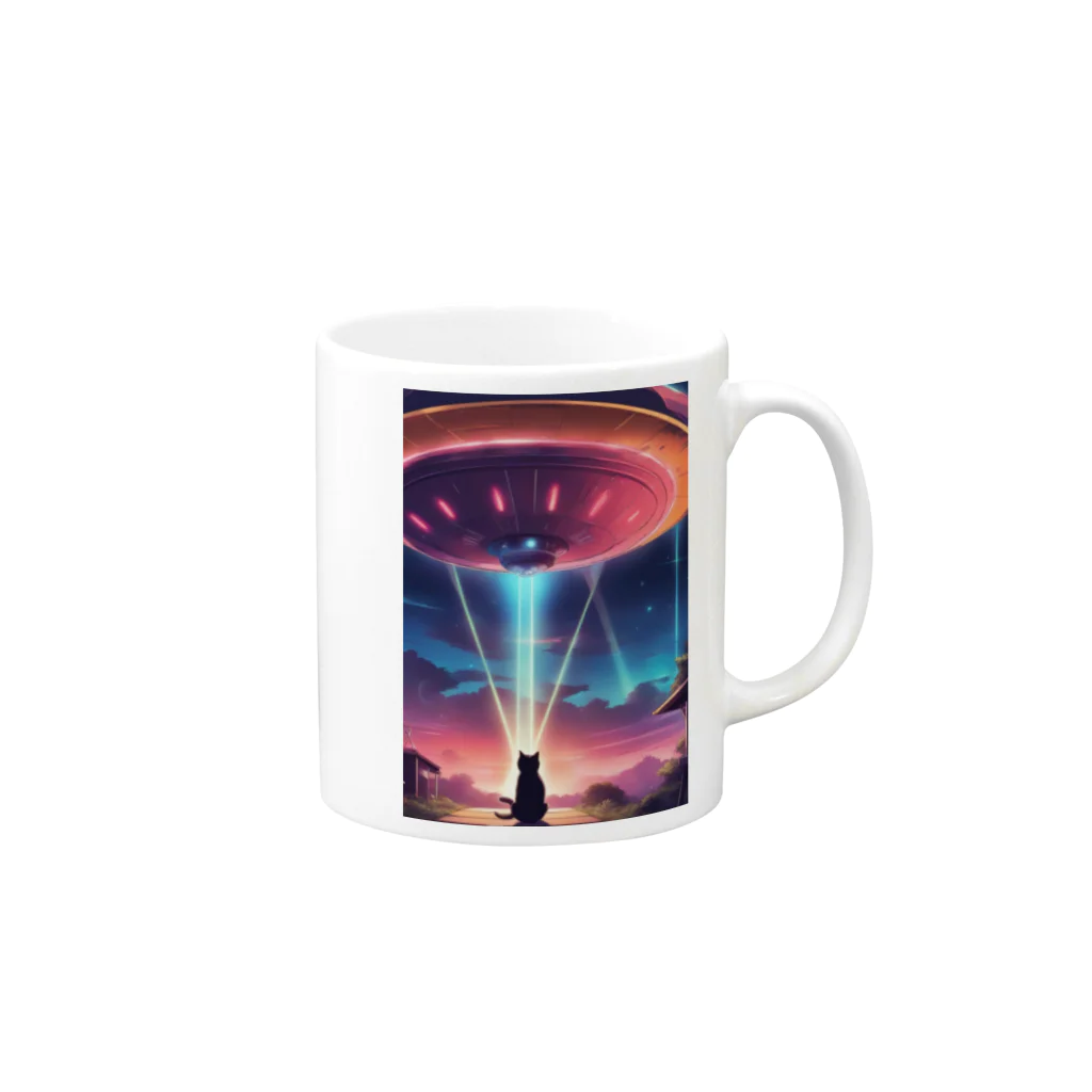 ParadigmStar　パラダイムスターのUFOに遭遇!? 不思議な猫のキャトルミューティレーション！👽🐱✨ Mug :right side of the handle