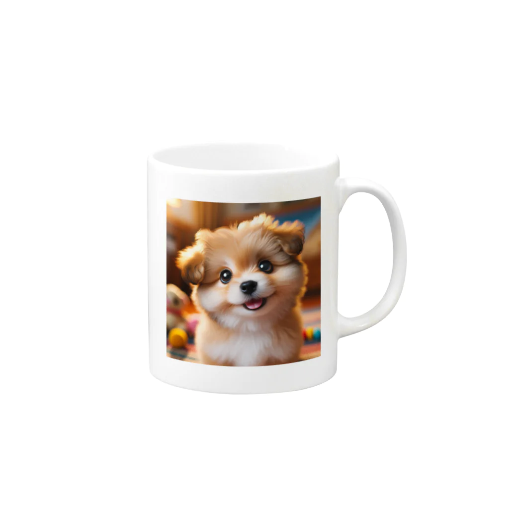 nick613の愛らしい小型犬が微笑みながらカメラに向かっている Mug :right side of the handle