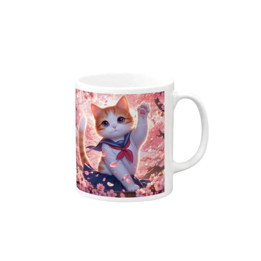 ParadigmStar　パラダイムスターの桜咲く華の学生猫 hana Mug :right side of the handle