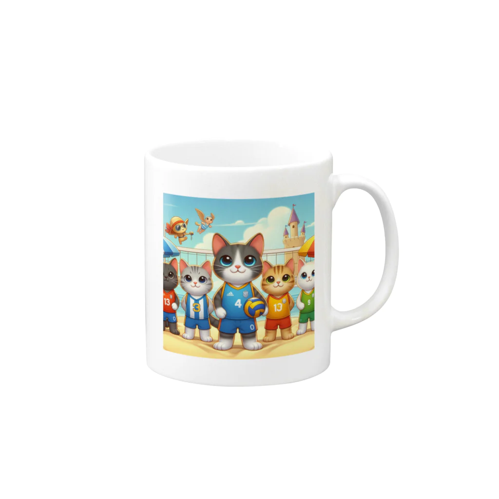 【volleyball online】の猫好きのみなさん必見！愛らしい猫のバレーボールグッズ Mug :right side of the handle