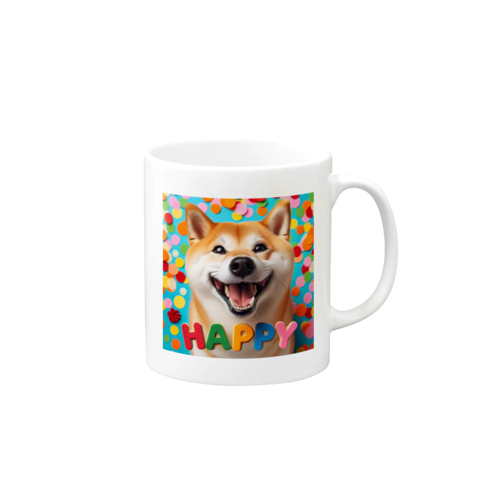 ANTARESの今日もハッピーな柴犬 Mug :right side of the handle