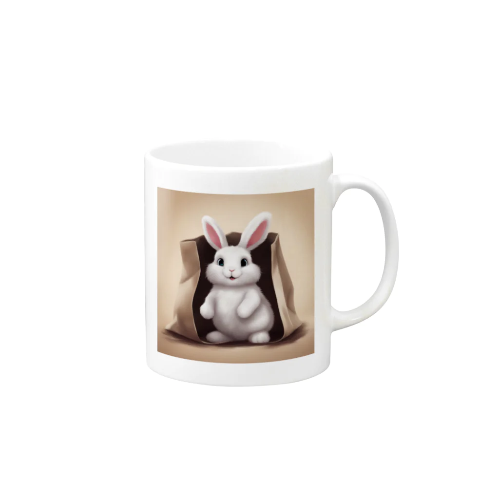 Mioキャンバスの夢工房　 の可愛らしさ100％の袋入りフサフサうさぎ！ Mug :right side of the handle