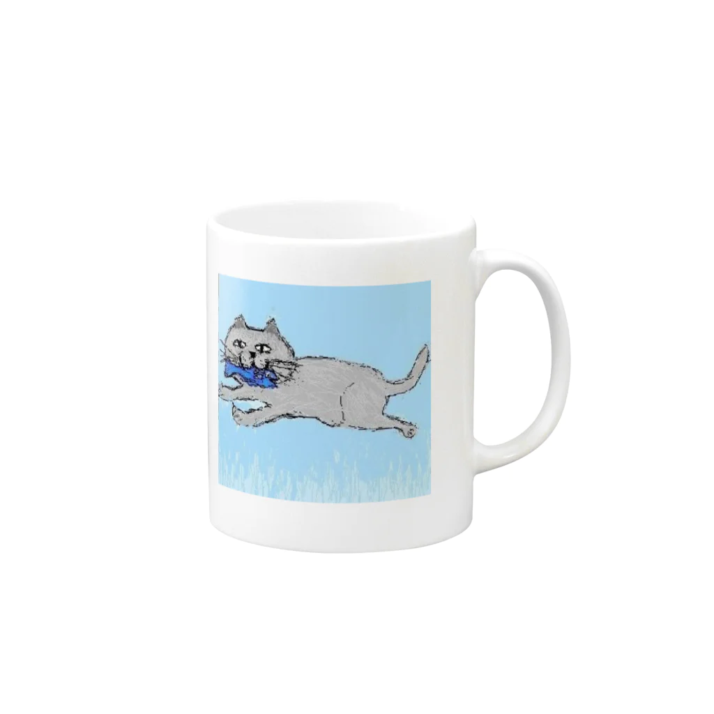 アトリエ英のお魚くわえたドラねこ Mug :right side of the handle