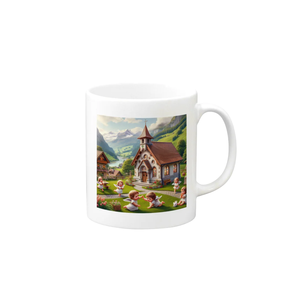 天使の館の教会で遊んでる天使たち Mug :right side of the handle