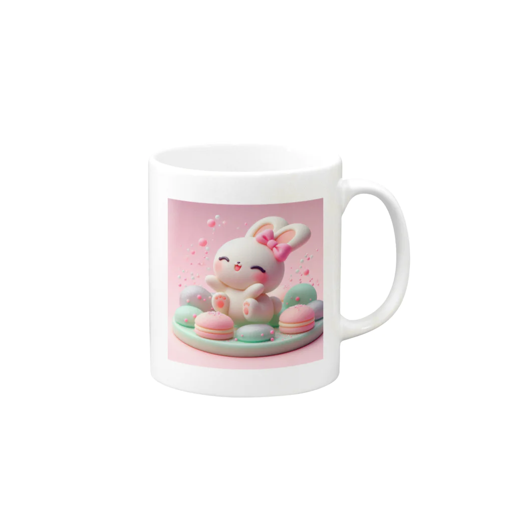 星パンダショップのほわほわマカロンうさぎ Mug :right side of the handle