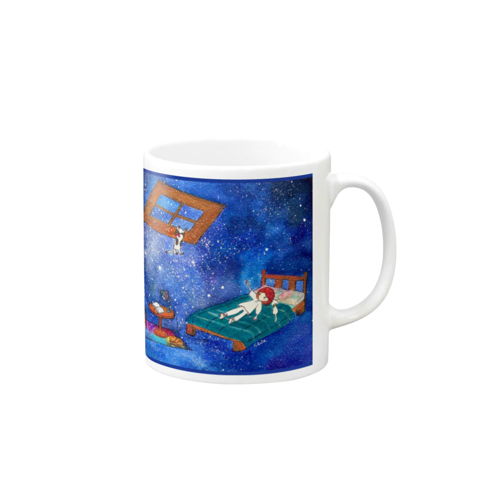 Chieのイラストの星空のお部屋 Mug :right side of the handle