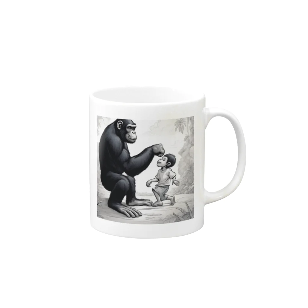 BaobabQuokkaのチンパンジーと男の子 Mug :right side of the handle