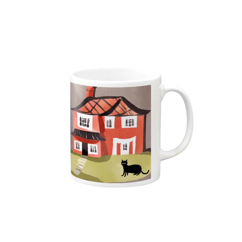 Goods Morning【赤い屋根のおうち】の赤い屋根のお家 Mug :right side of the handle