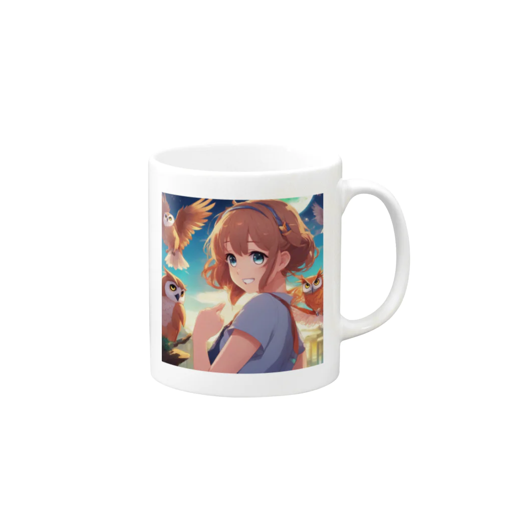 Koyo3181のフクロウの知識を共有する女の子 Mug :right side of the handle