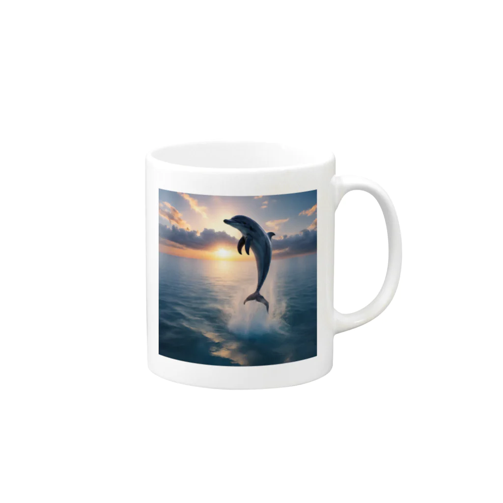 ai美女ショップの夕日とイルカ🐬🌅 Mug :right side of the handle