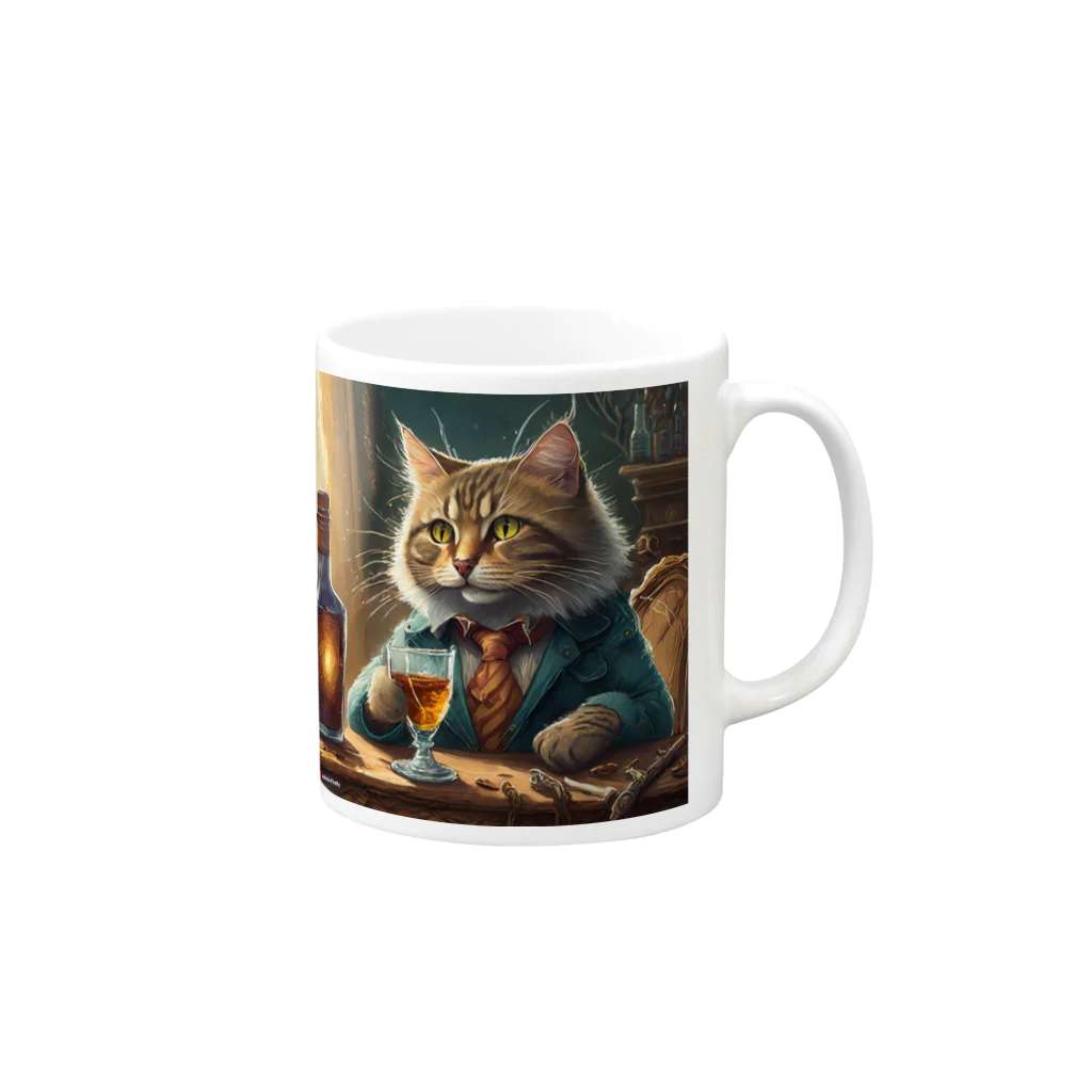 飲酒ちゃんの酒が好きな猫（社長） Mug :right side of the handle