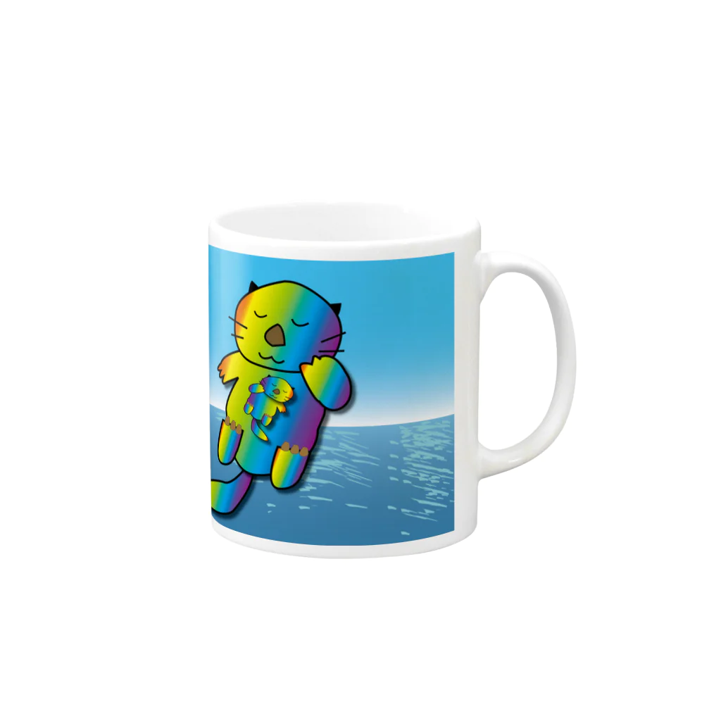 Drecome_Designの【レインボーカラー】おねんね海獺(ラッコ)親子 Mug :right side of the handle