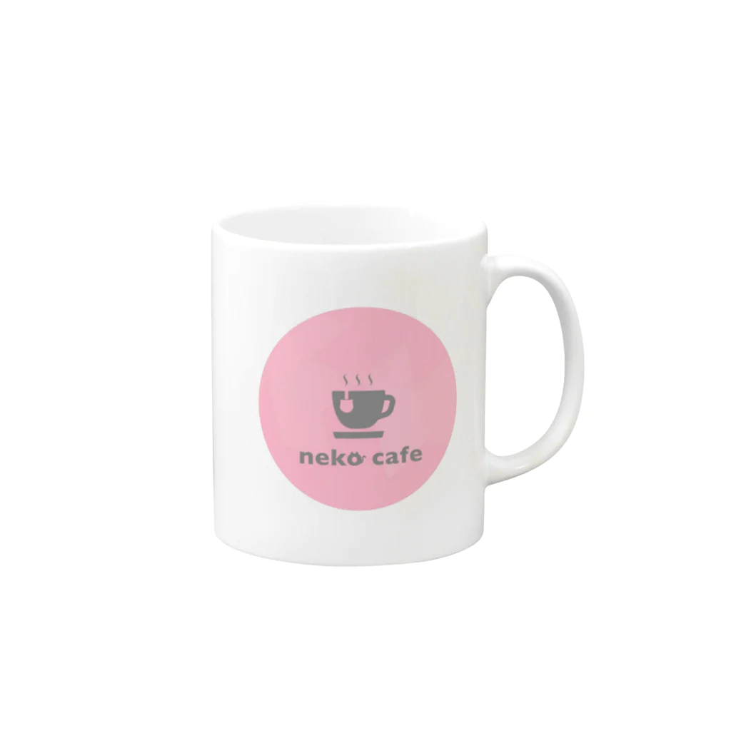 川上牧場のneko cafe（ピンク）デザインイラスト Mug :right side of the handle