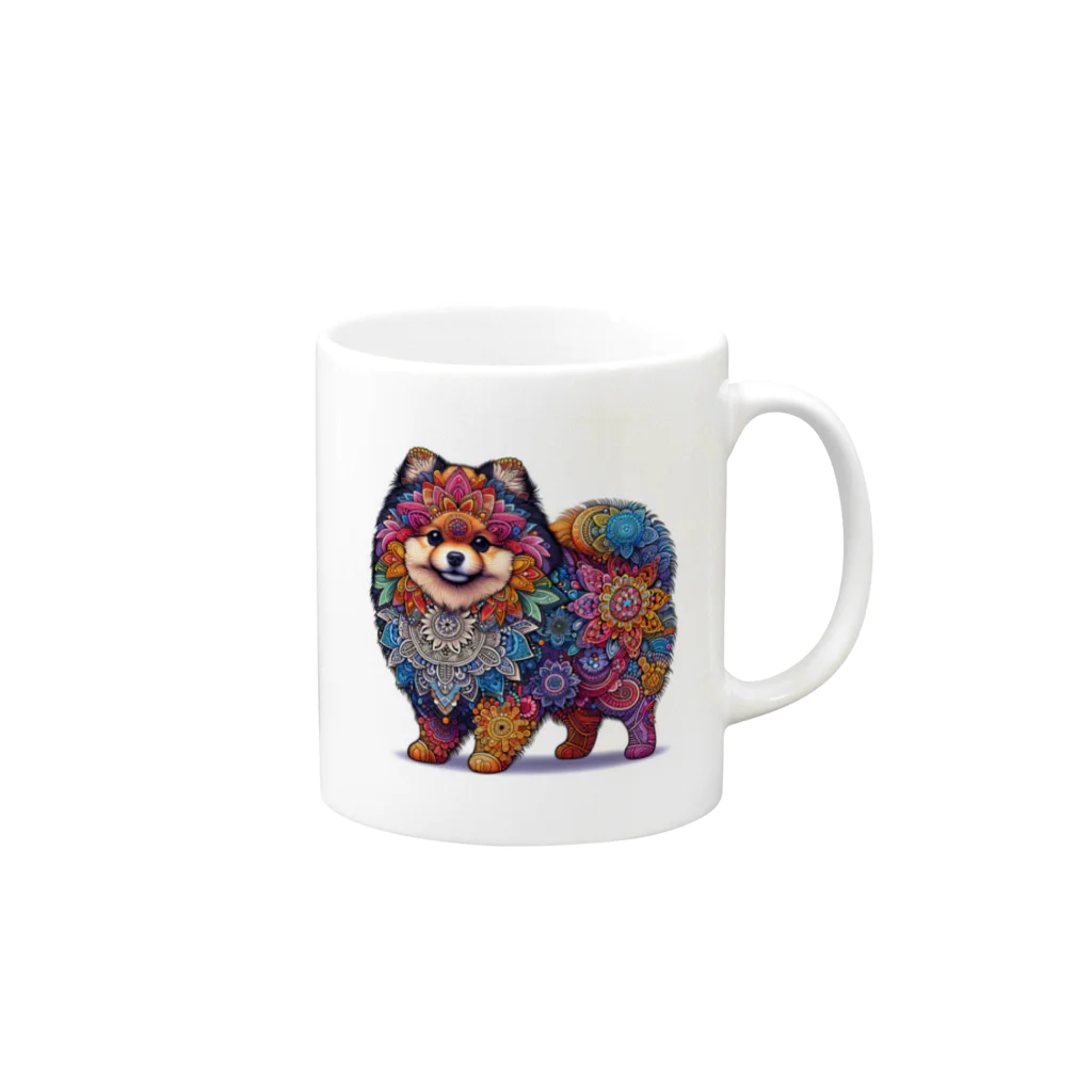 RelaxingDogMusicのMandala Pomeranian Mug :right side of the handle