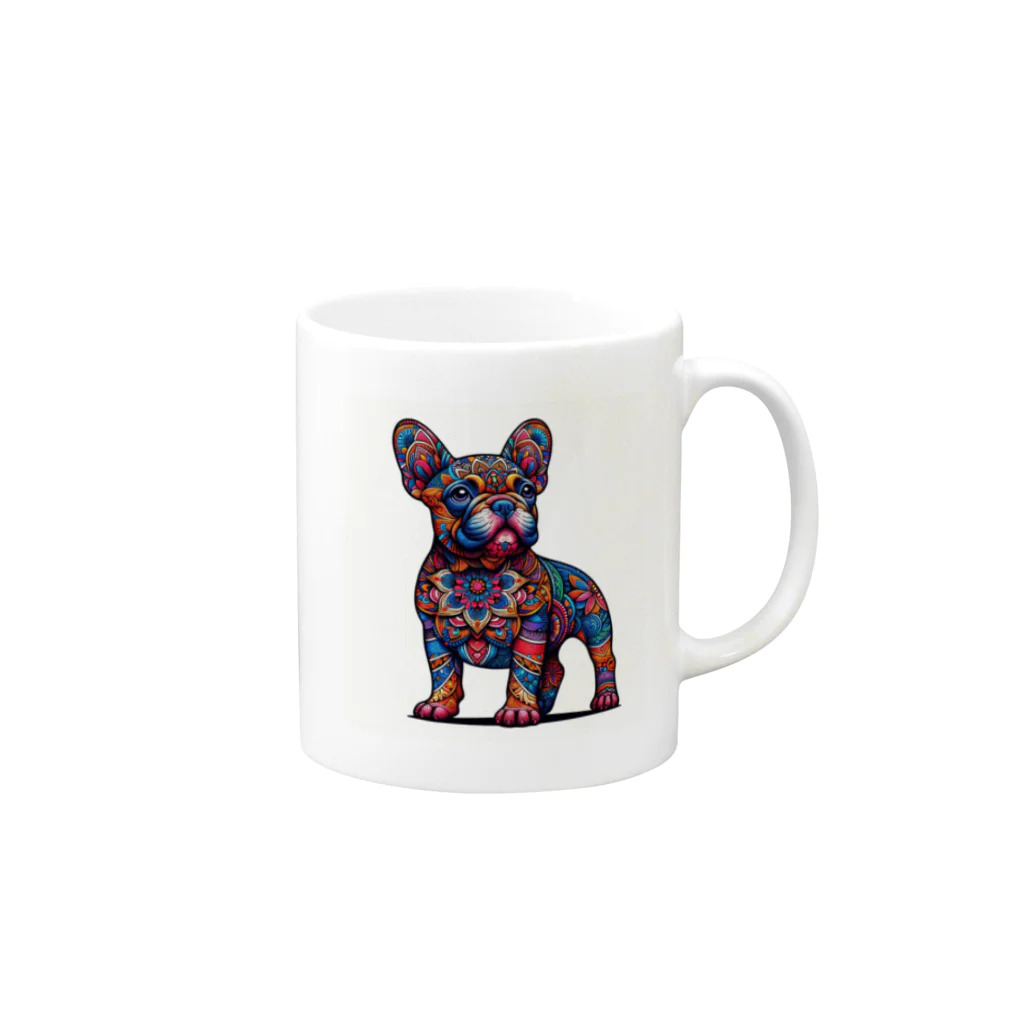 RelaxingDogMusicのMandala French Bulldog Mug :right side of the handle