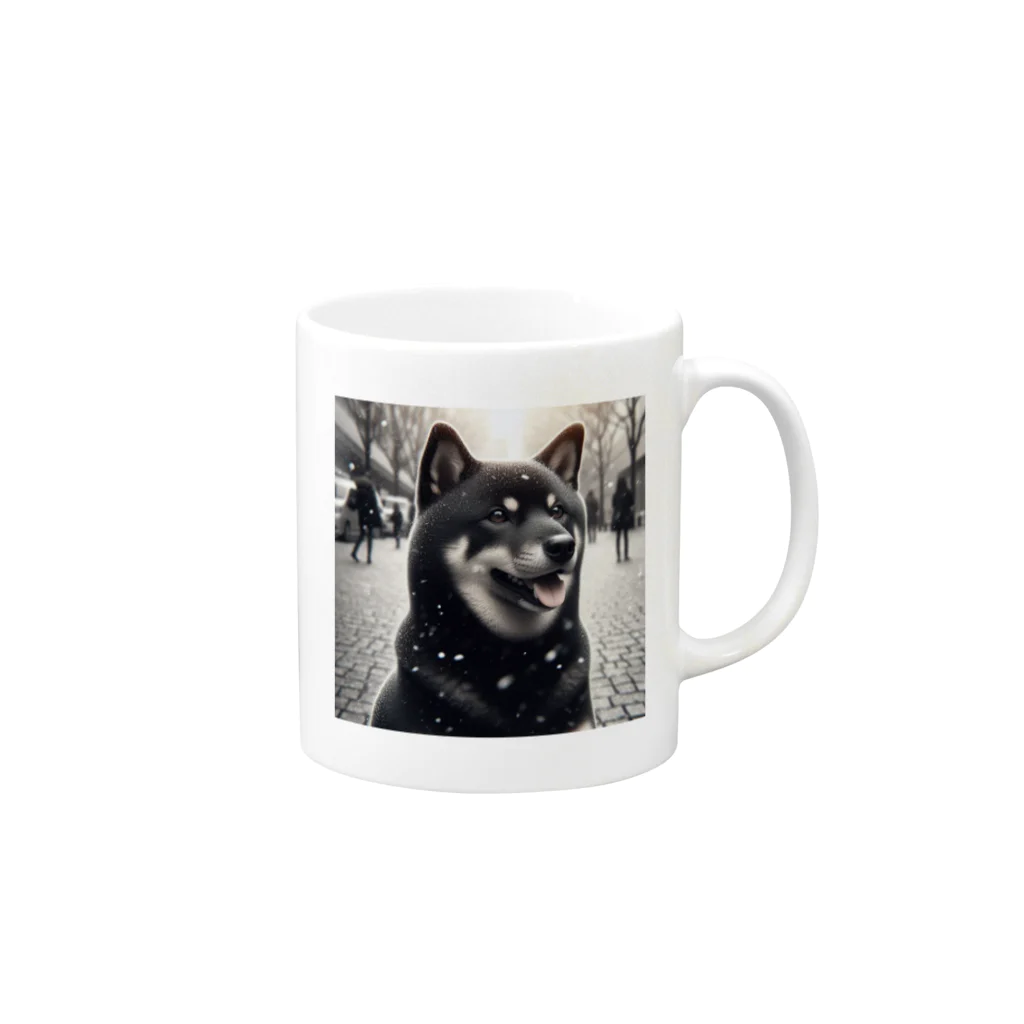 ANTARESのドット黒柴犬都会っ子 Mug :right side of the handle