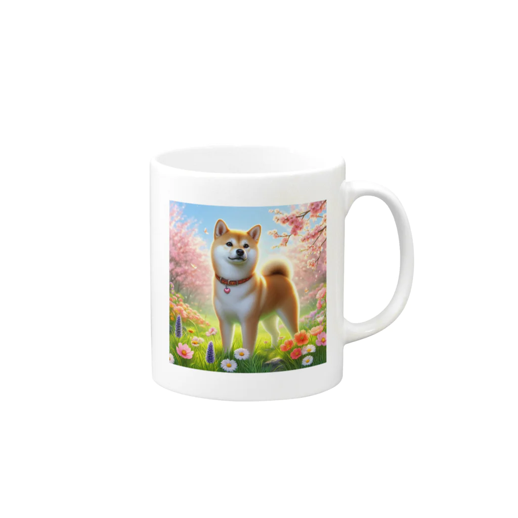 ANTARESの春の柴犬の冒険 Mug :right side of the handle