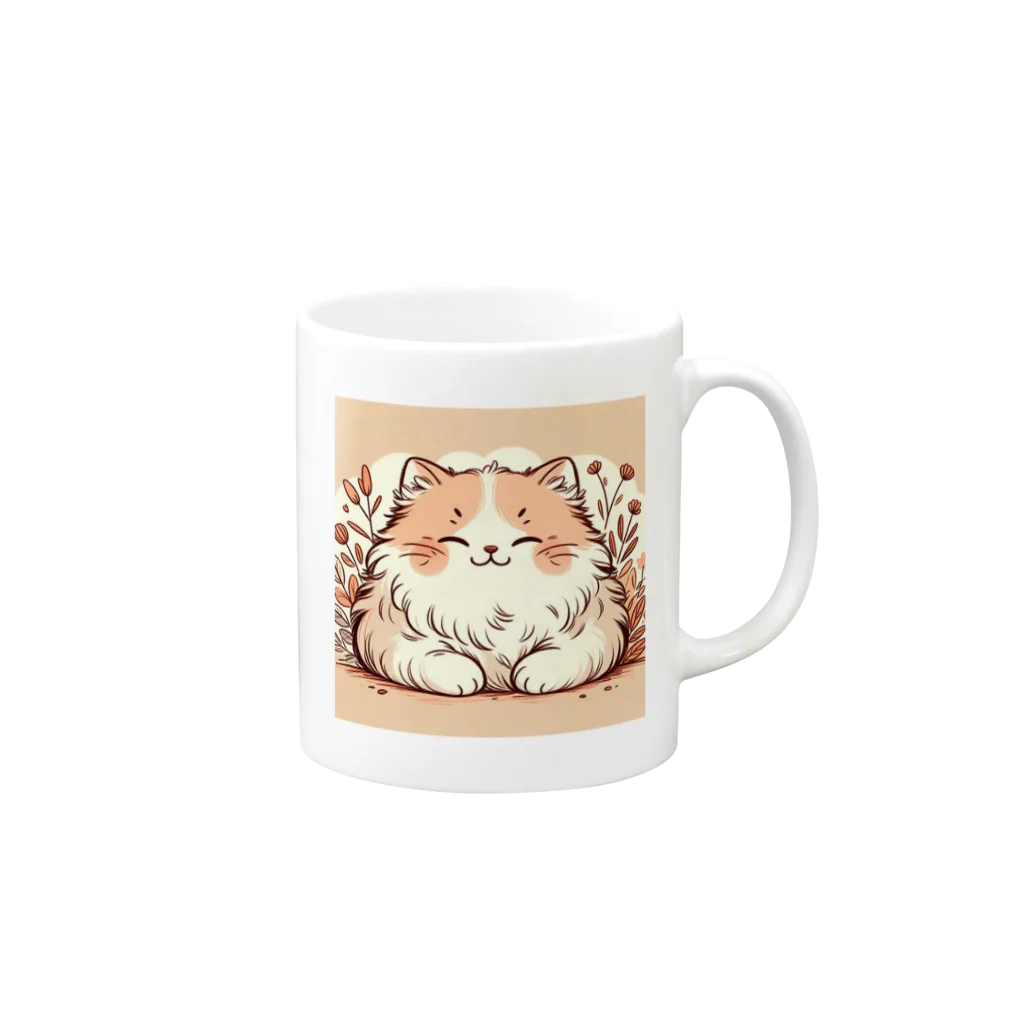 もふもふの森のほほえむねこ Mug :right side of the handle