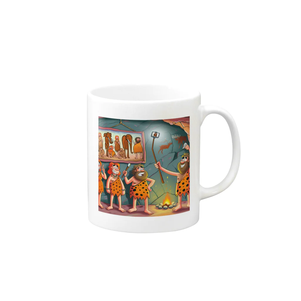 DarwinDoodlesの洞窟壁画セルフィー Mug :right side of the handle