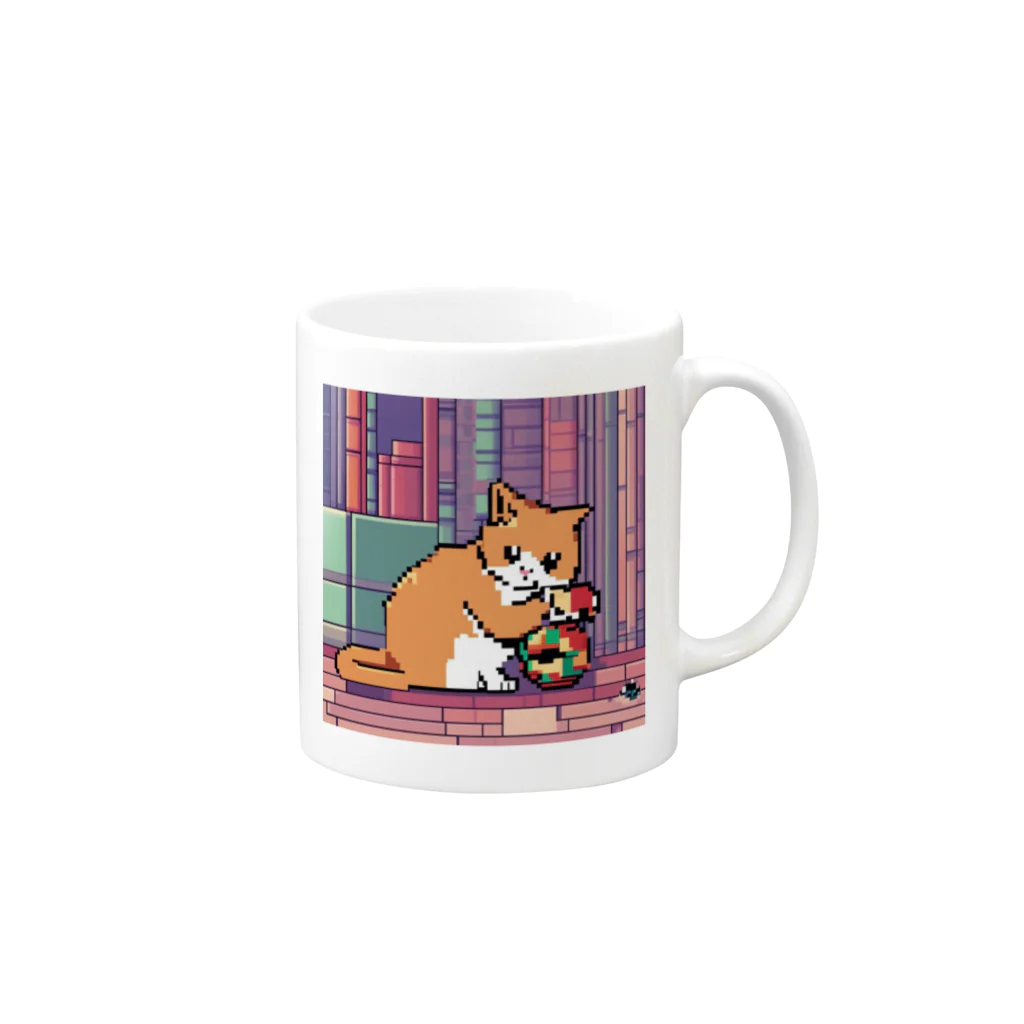 ネコナデール・ニャンコスキーのひとり遊びを楽しむ猫 Mug :right side of the handle