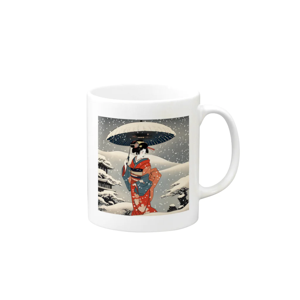 日本の風景 COOL JAPANの日本の風景、雪降る中を歩く舞妓さん　Japanese senery：Maiko in the snow Mug :right side of the handle