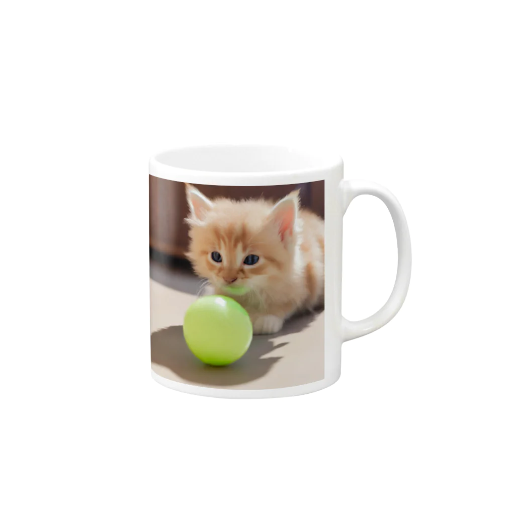 SkyBlueのもふもふな子猫 Mug :right side of the handle