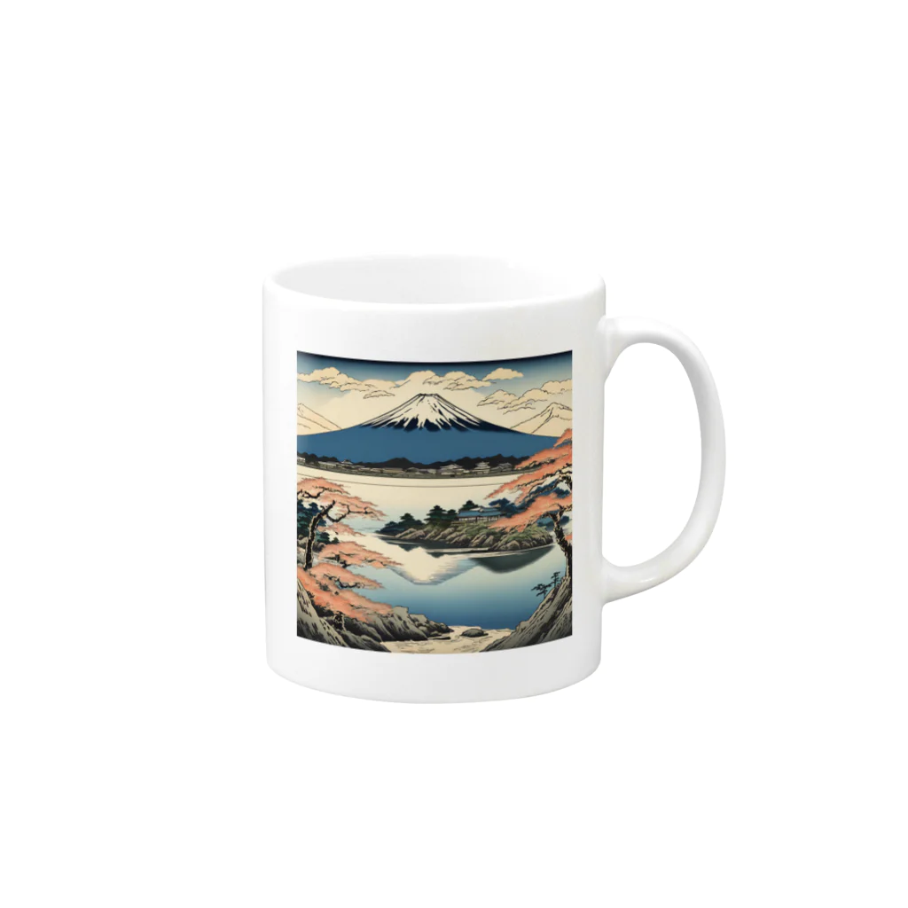 日本の風景 COOL JAPANの逆さ富士、Upside down Mt.Fuji Mug :right side of the handle