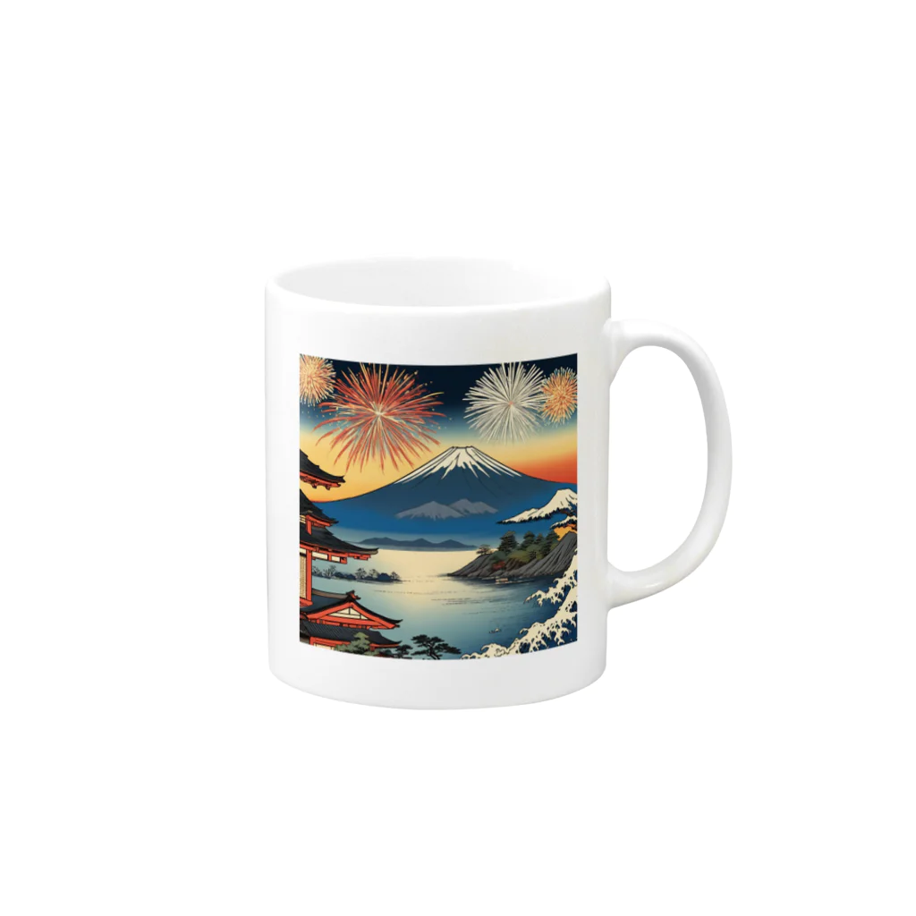 日本の風景 COOL JAPANの日本の風景、夏の風物詩、花火　Japan in summer、HANABI Mug :right side of the handle