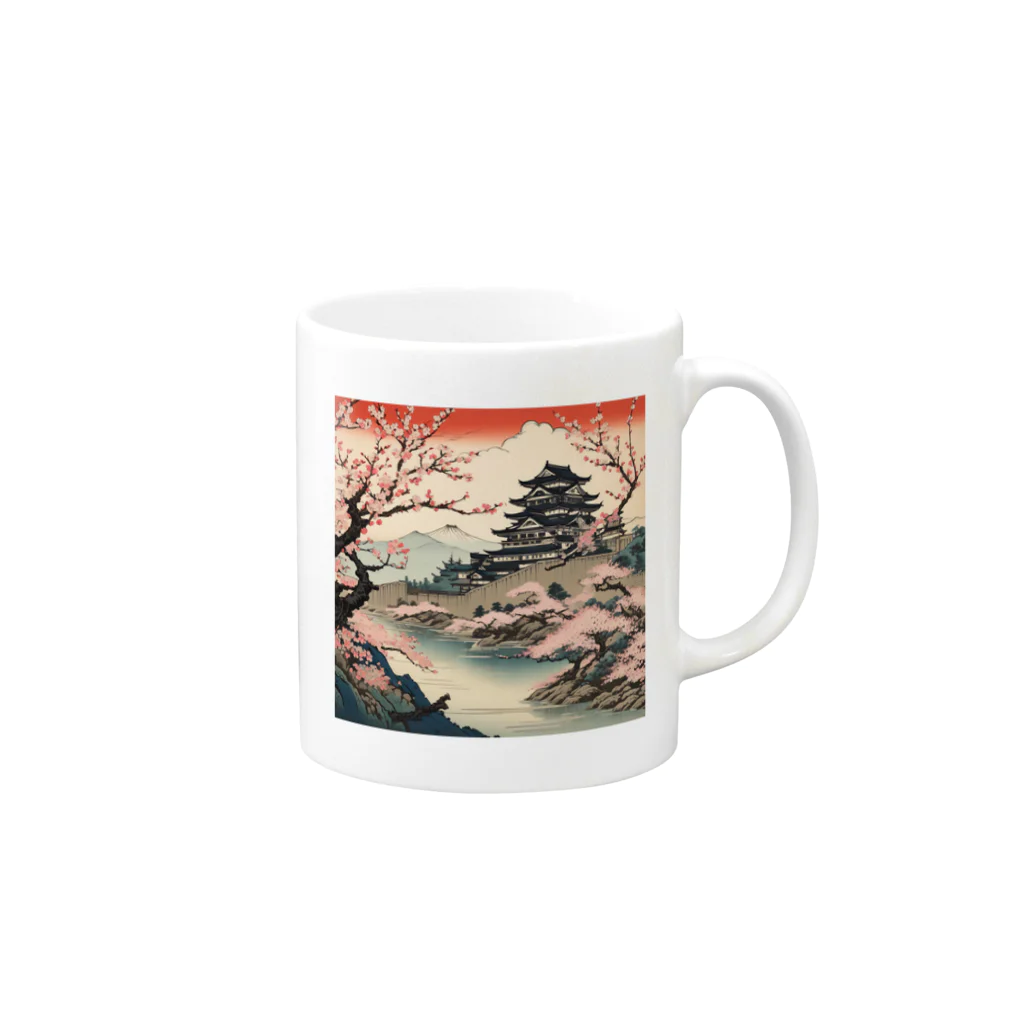 日本の風景 COOL JAPANの日本の風景、桜咲くお城　 Mug :right side of the handle