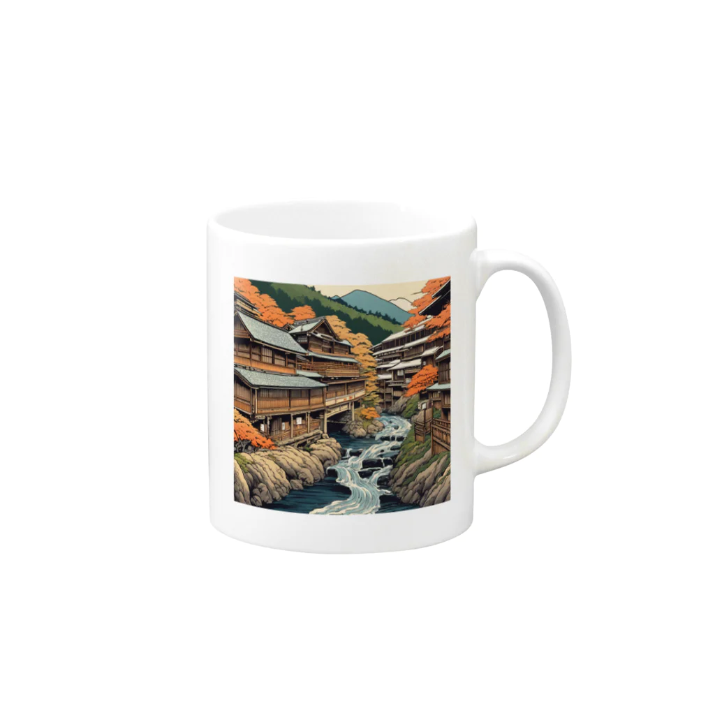 日本の風景 COOL JAPANの日本の風景、温泉街　Japanese hot spring town Mug :right side of the handle