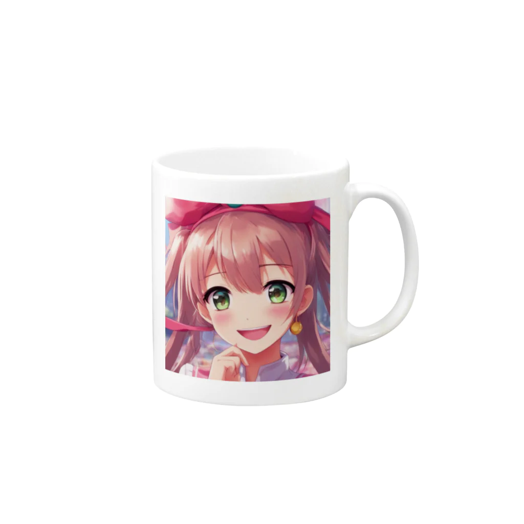 asanonnのリボン付きヘッドバンドな女の子 Mug :right side of the handle