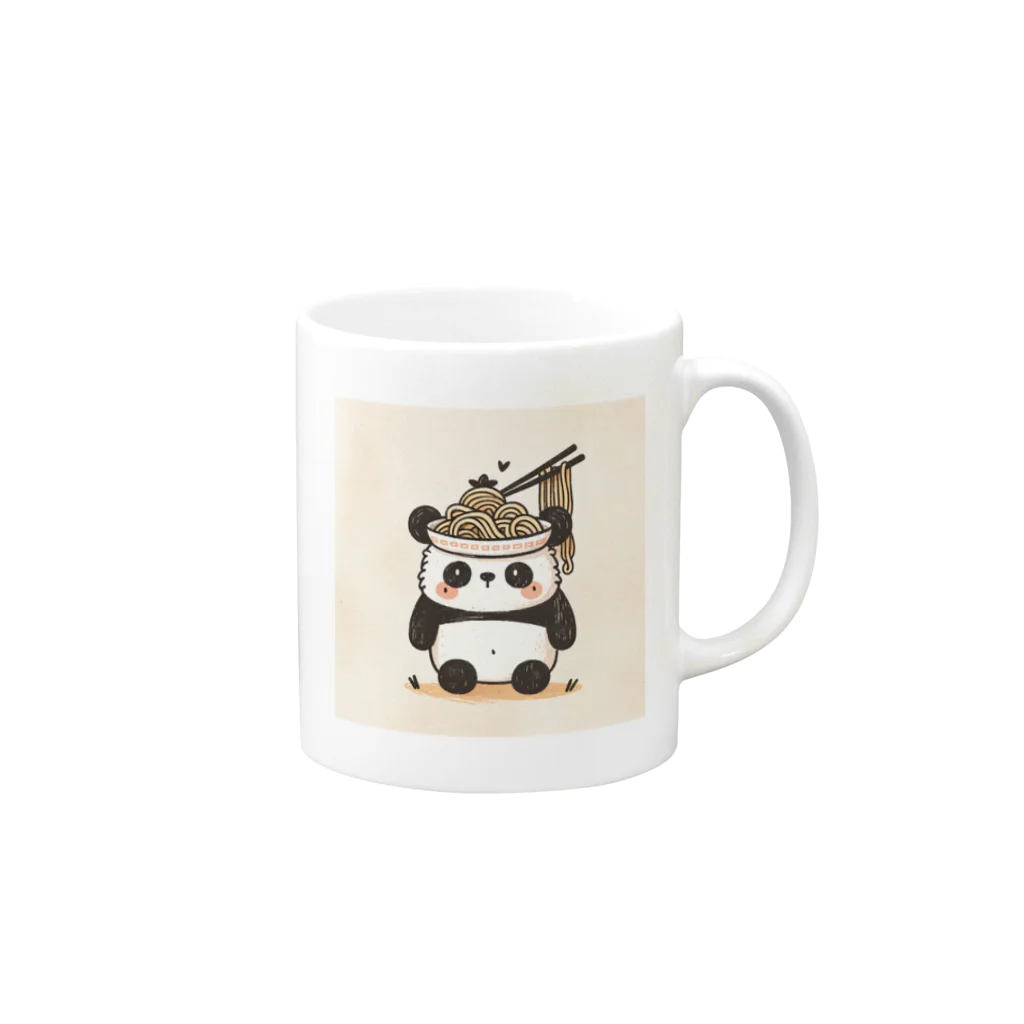 もぐふわアニマルズのふわふわパンダのラーメンワンダーランド Mug :right side of the handle