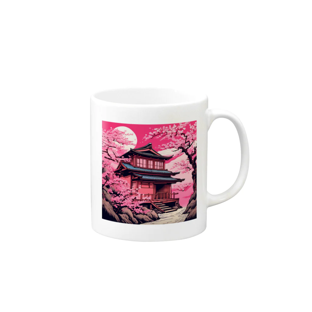 日本の風景 COOL JAPANの日本の風景　古民家と満開の桜 Mug :right side of the handle