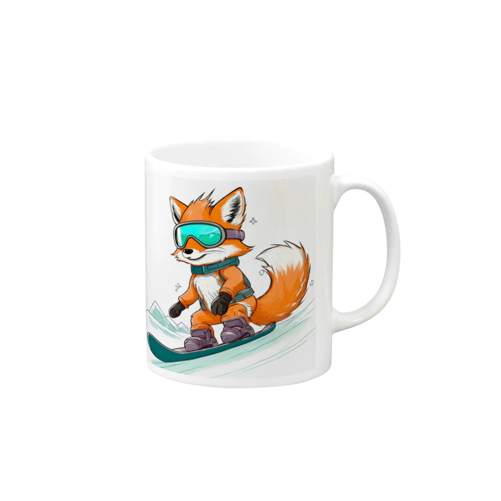 まるアニマル　のスノーボード　キツネ Mug :right side of the handle