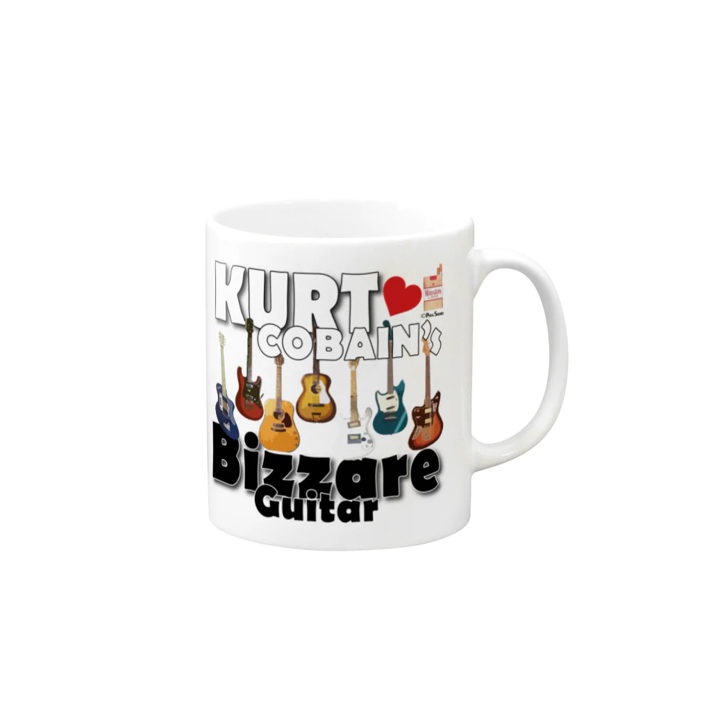 PHSG SOUND 音楽とアートのBIZZARE GUITAR ビザールギター KURT COBAIN カートコバーン ホワイト Mug :right side of the handle