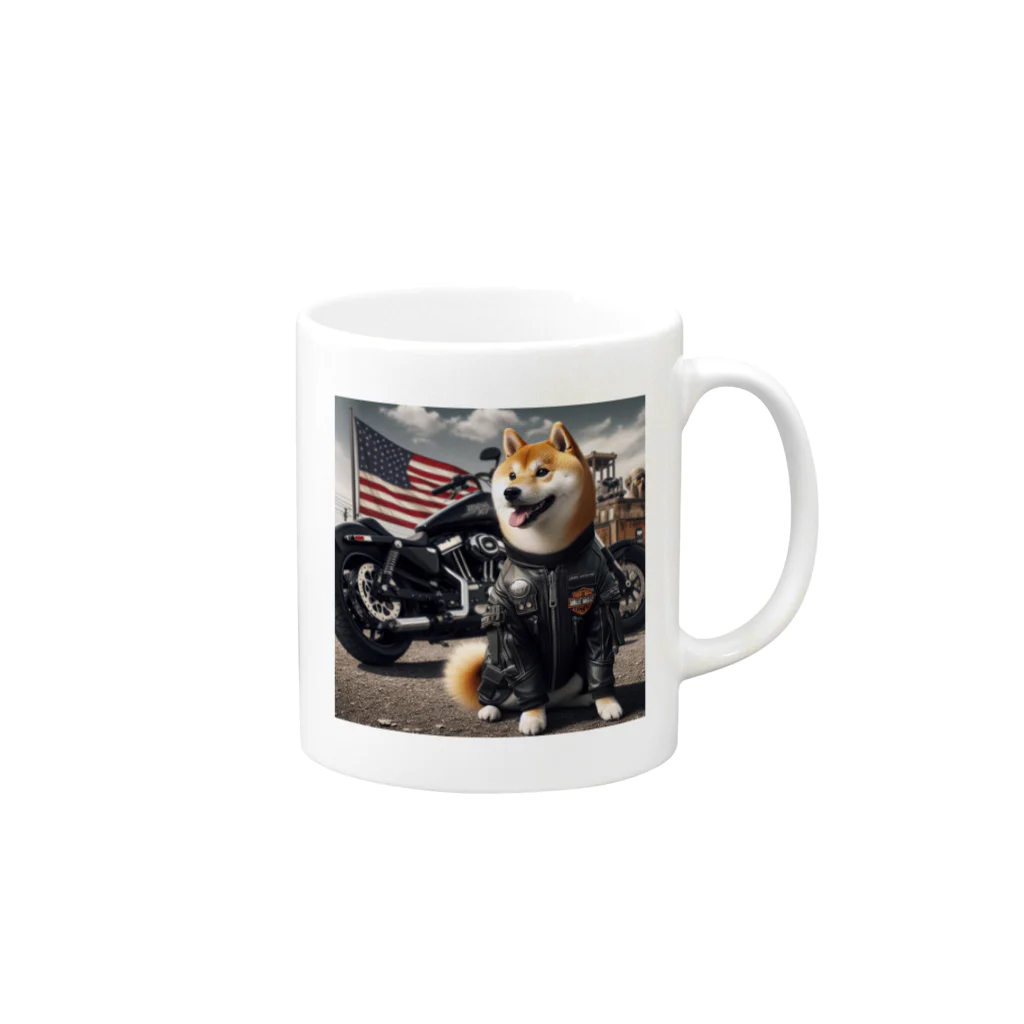 ANTARESのアメリカンライダー柴犬 Mug :right side of the handle