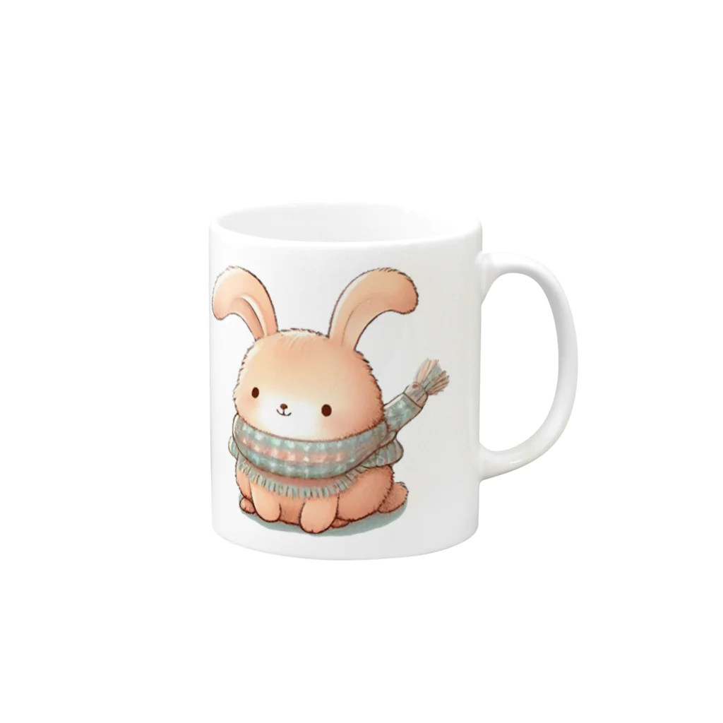 ふわもこぽんすけの店の冬のうさぎさん Mug :right side of the handle