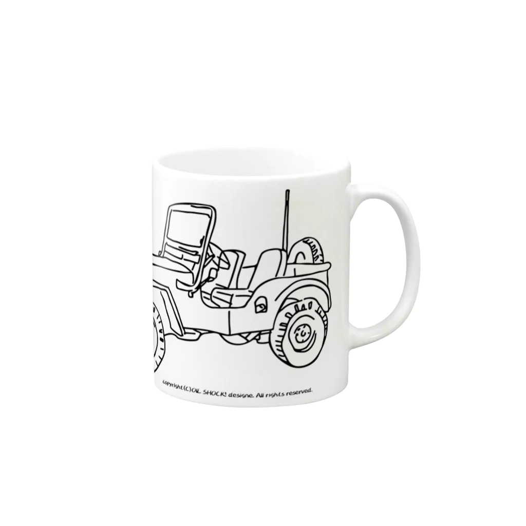 ファンシーTシャツ屋のJeep イラスト ライン画 Mug :right side of the handle