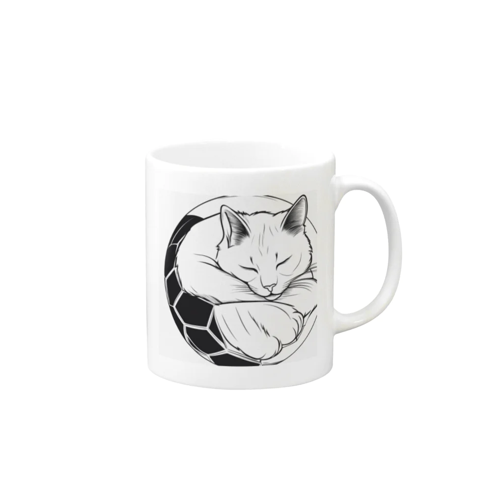 どうぶつやのサッカーボールと猫 Mug :right side of the handle