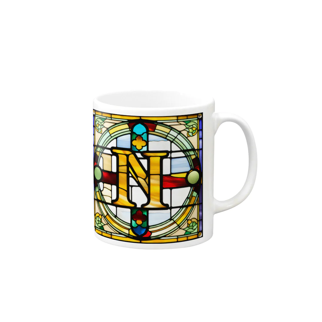 alphabet stained glassのstained glass N マグカップの取っ手の右面