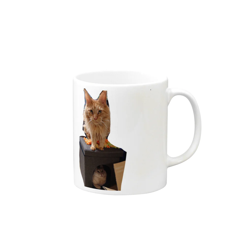 ゴマのような猫の乗ってる猫、乗られてる猫 Mug :right side of the handle