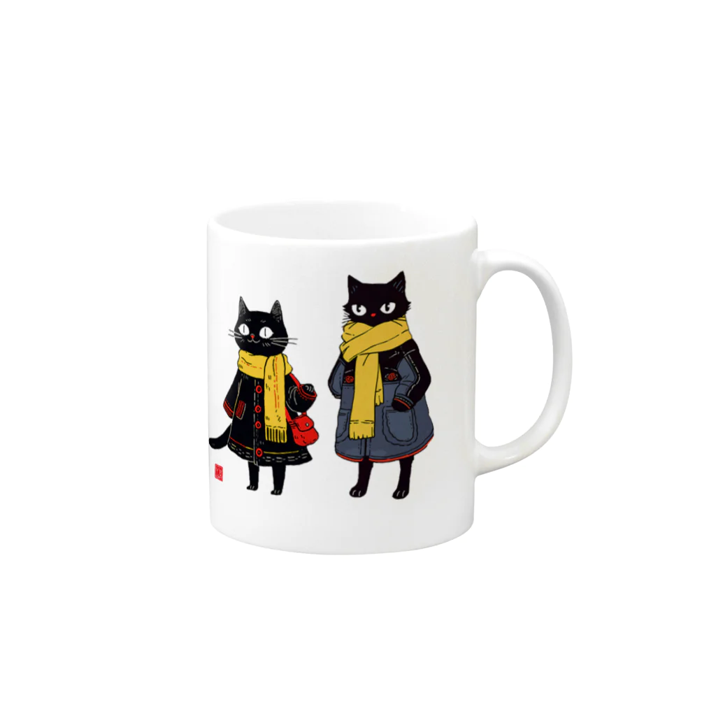 Lapis SHOPの黒猫夫婦のお買い物 マグカップの取っ手の右面