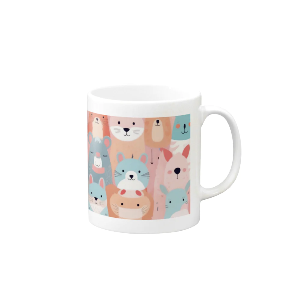 テフラんずの動物ファッションショー Mug :right side of the handle